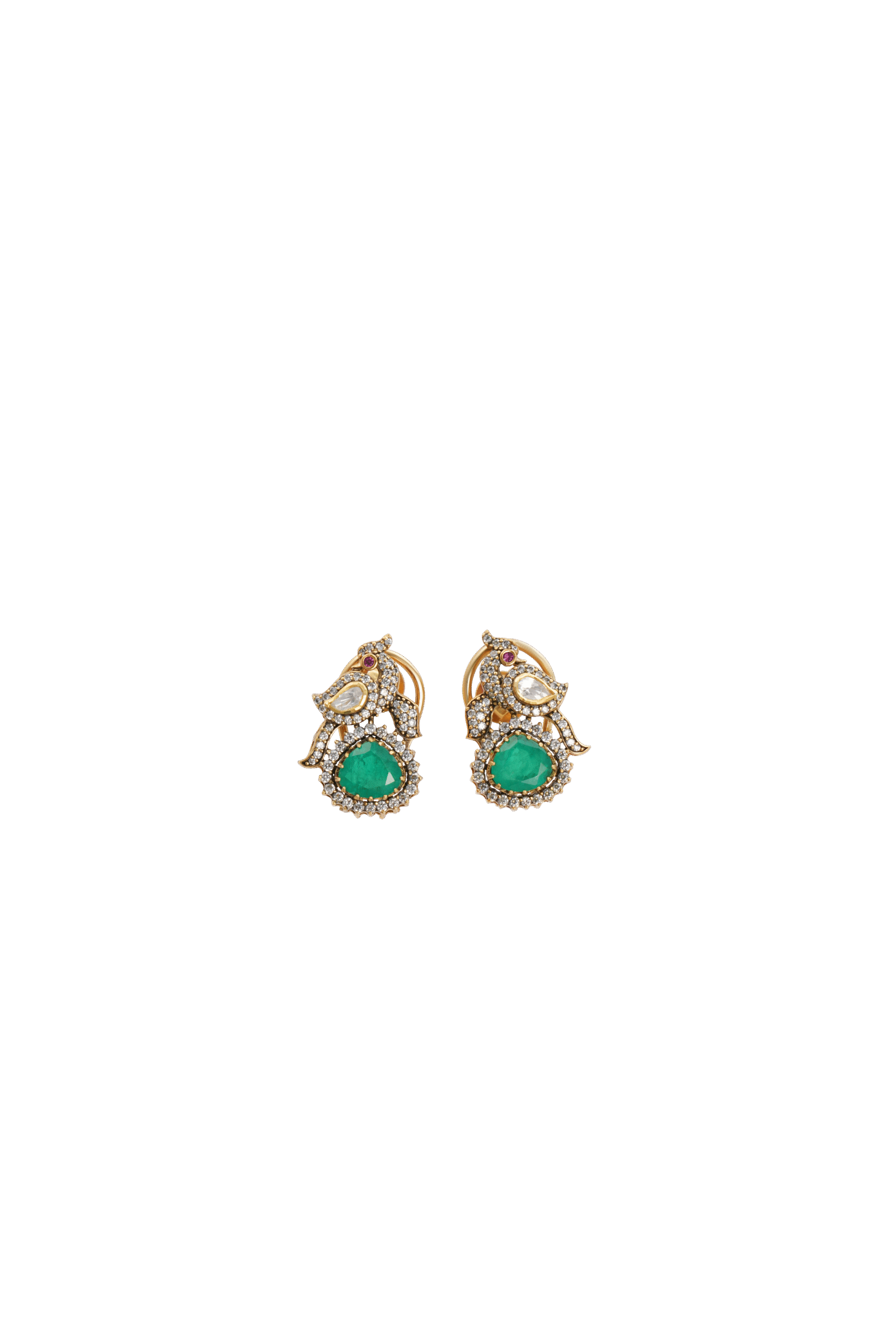 Carved Emerald Jali Stud Earrings
