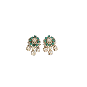 Traditional Emerald & Pearl Cluster Earrings