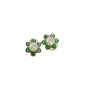 Ornate Emerald & Mozonite Flower Studs