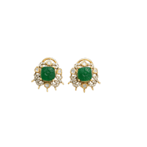 Carved Emerald Vignette Stud Earrings