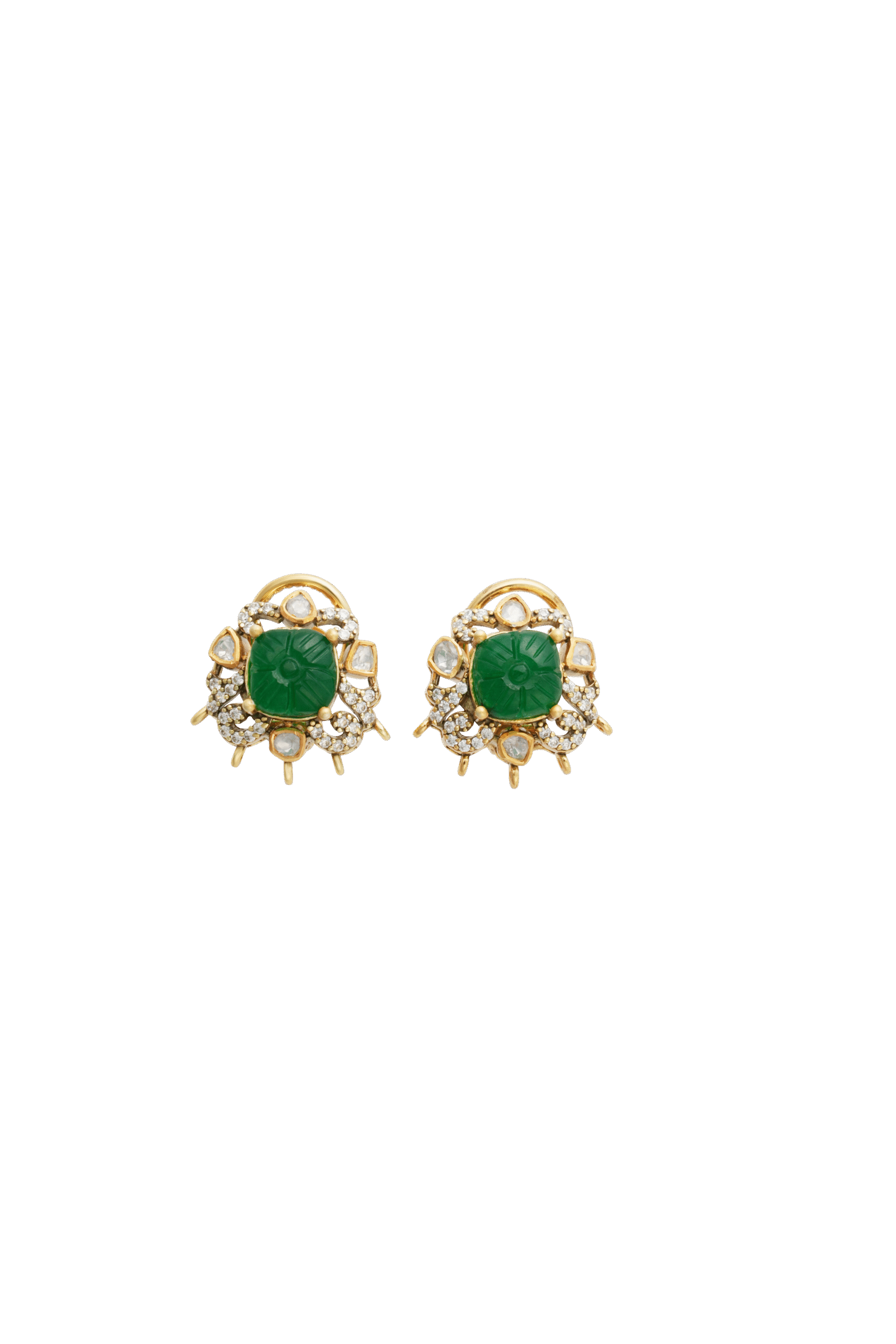 Carved Emerald Vignette Stud Earrings