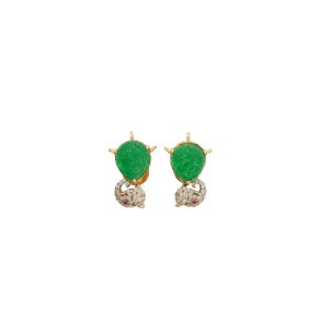 Carved Emerald with Ruby Halo Studs