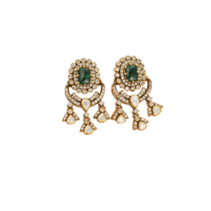 Regal Emerald and Mozonite Chandbali Earrings