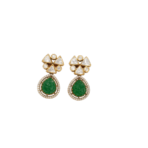 Emerald & Triangular Mozonite Earrings