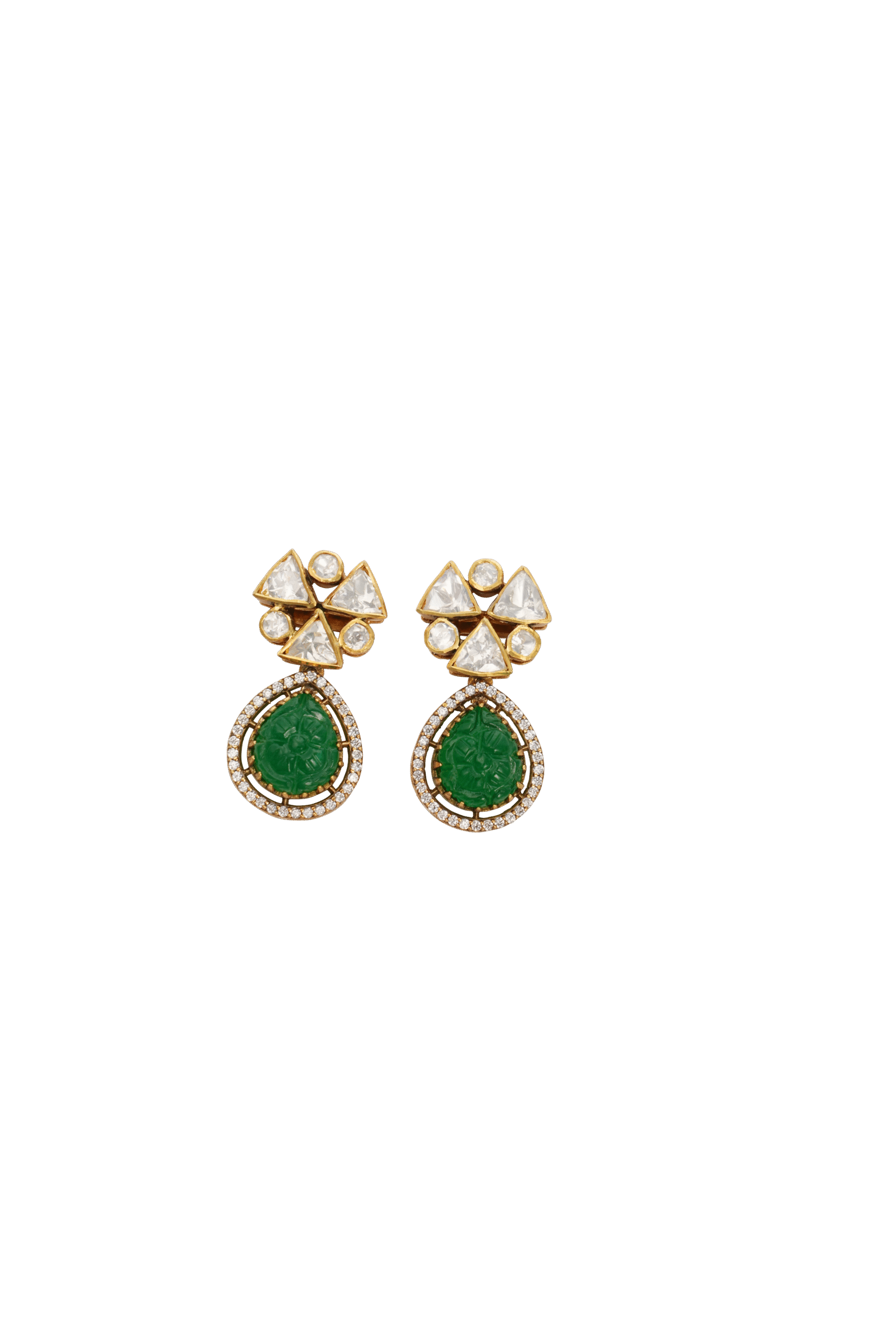 Emerald & Triangular Mozonite Earrings