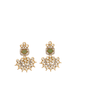 Half-Moon Mozonite & Square Green Gem Studs
