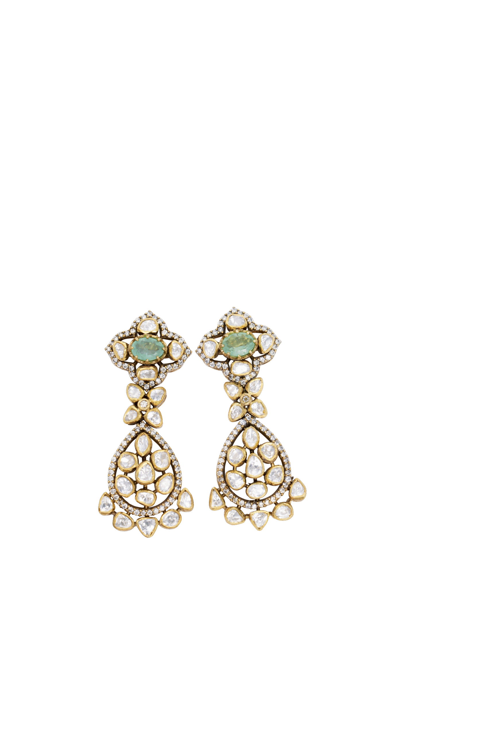 Emerald & Polki Teardrop Earrings