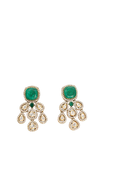 Emerald & Polki Chandelier Earrings