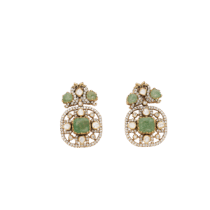 Textured Emerald Halo Studs