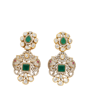 Traditional Emerald & Mozonite Drop Earrings