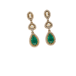 Emerald & Trio Mozonite Drop Earrings