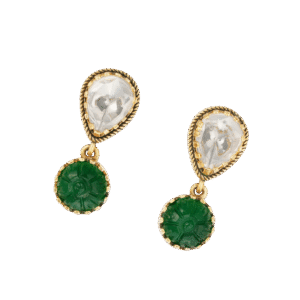 Emerald Carving & Pear Crystal Earrings