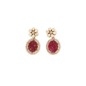 Carved Ruby & Mozonite Studs
