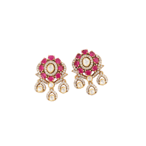 Ruby Bloom with Pearly Dewdrop Earrings