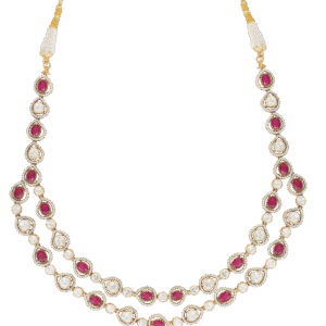 Layered Ruby & Mozonite Strand Necklace