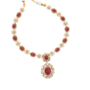Carved Ruby & Mozonite Polki Necklace