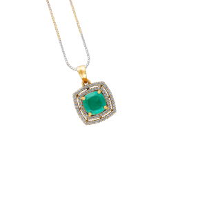 Square Frame Emerald Pendant Necklace
