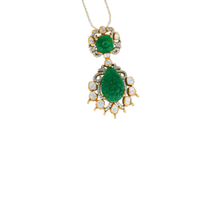 Carved Emerald & Mozonite Heritage Pendant