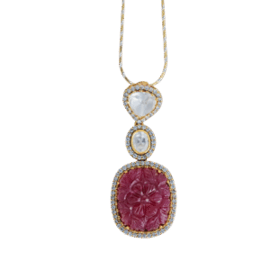 Modern Kundan Carved Ruby Pendant Necklace