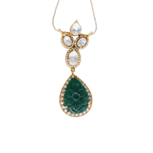 Carved Emerald Teardrop Pendant Necklace