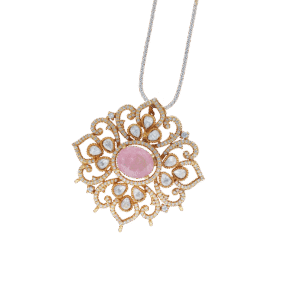 Pink Quartz Mozonite Filigree Necklace