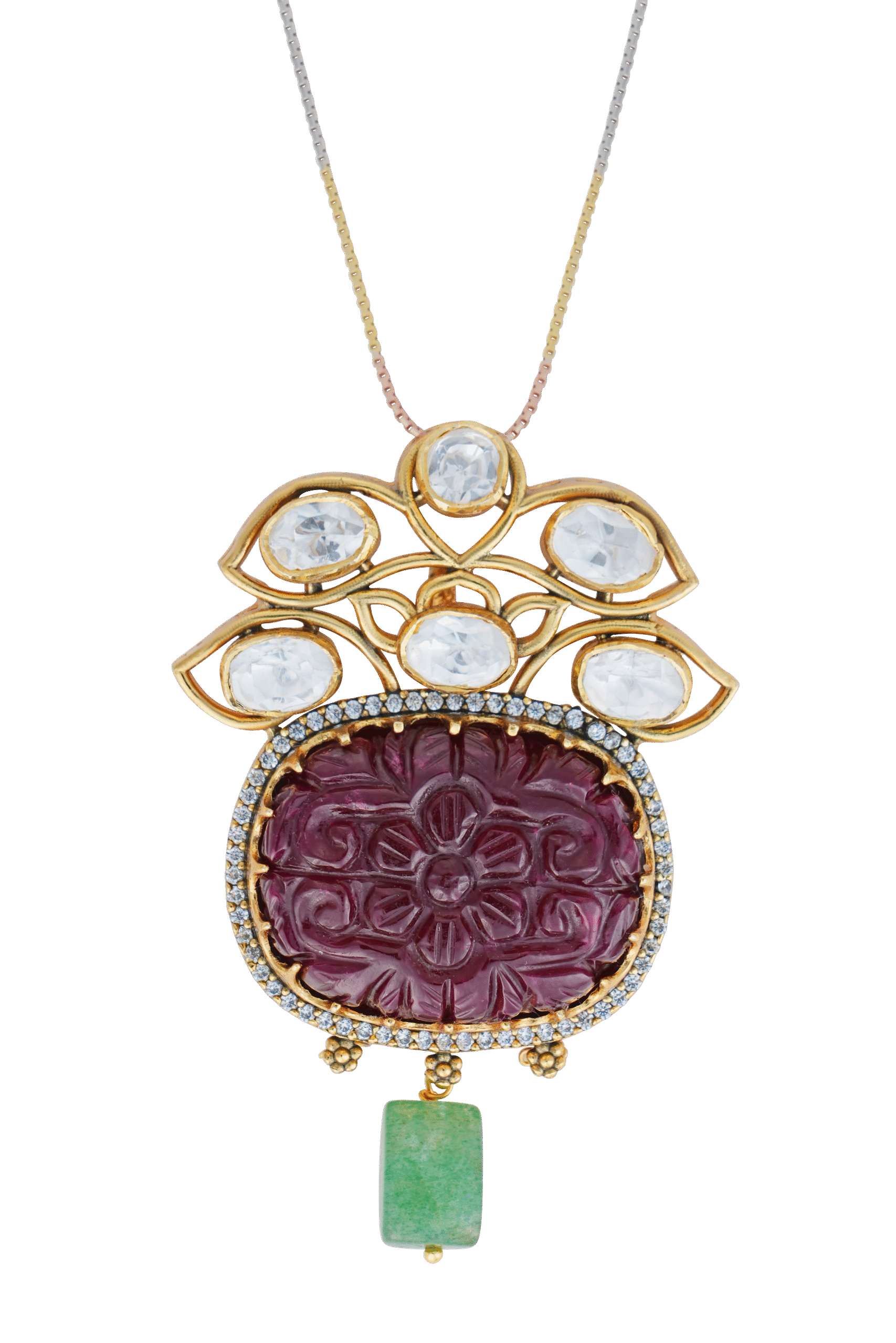 Kundan Carved Ruby & Emerald Necklace