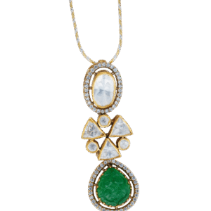 Emerald - Polki Diamond Pendant