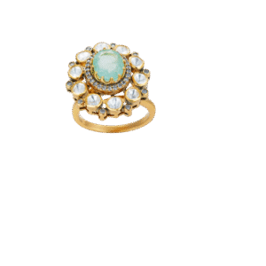 Emerald Halo Mozonite Cocktail Ring
