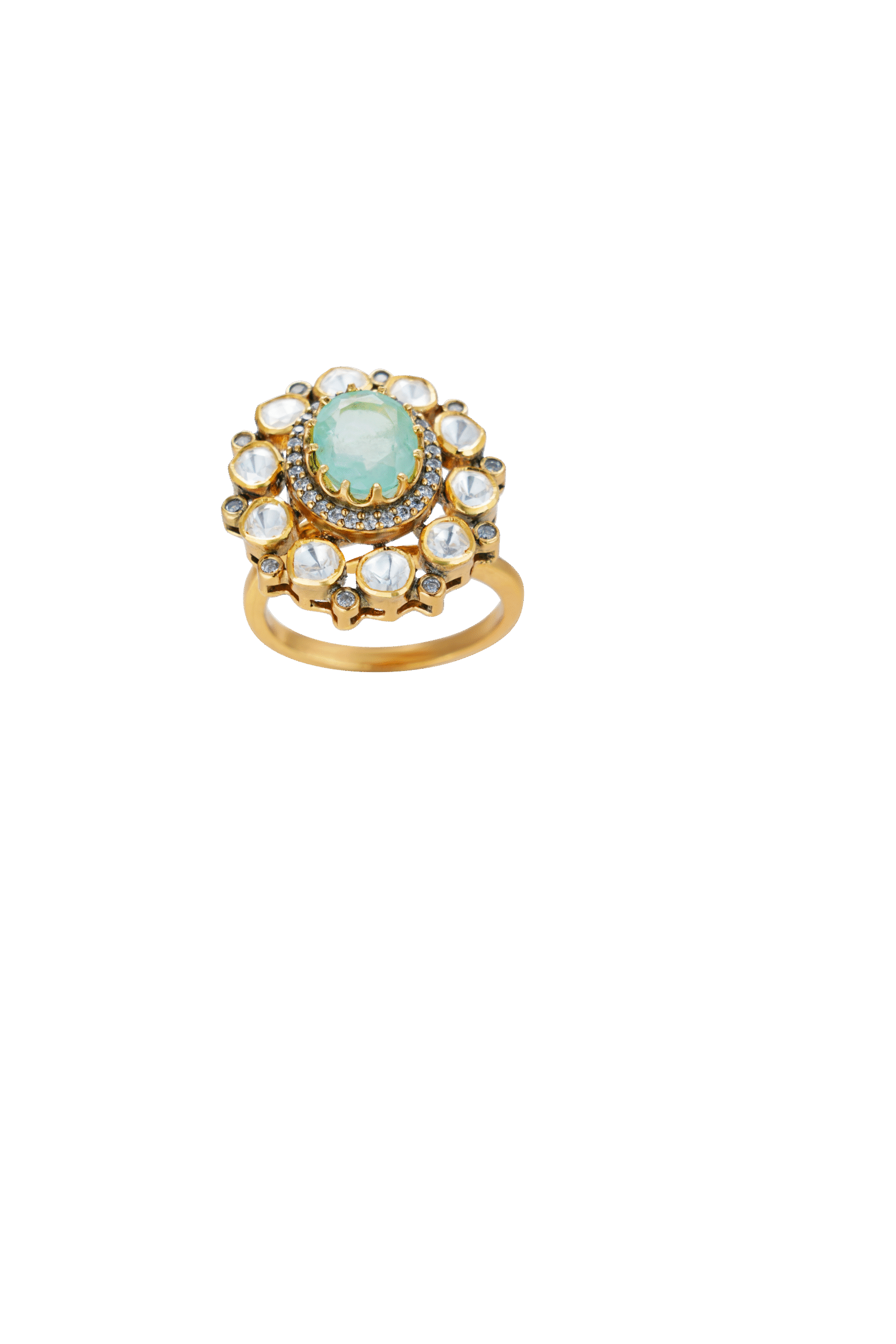 Emerald Halo Mozonite Cocktail Ring