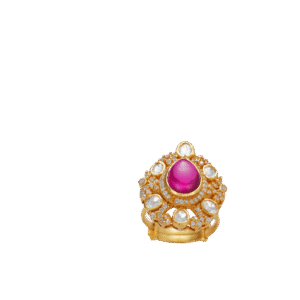 Pink Stone Petal Kundan Gold-Plated Ring
