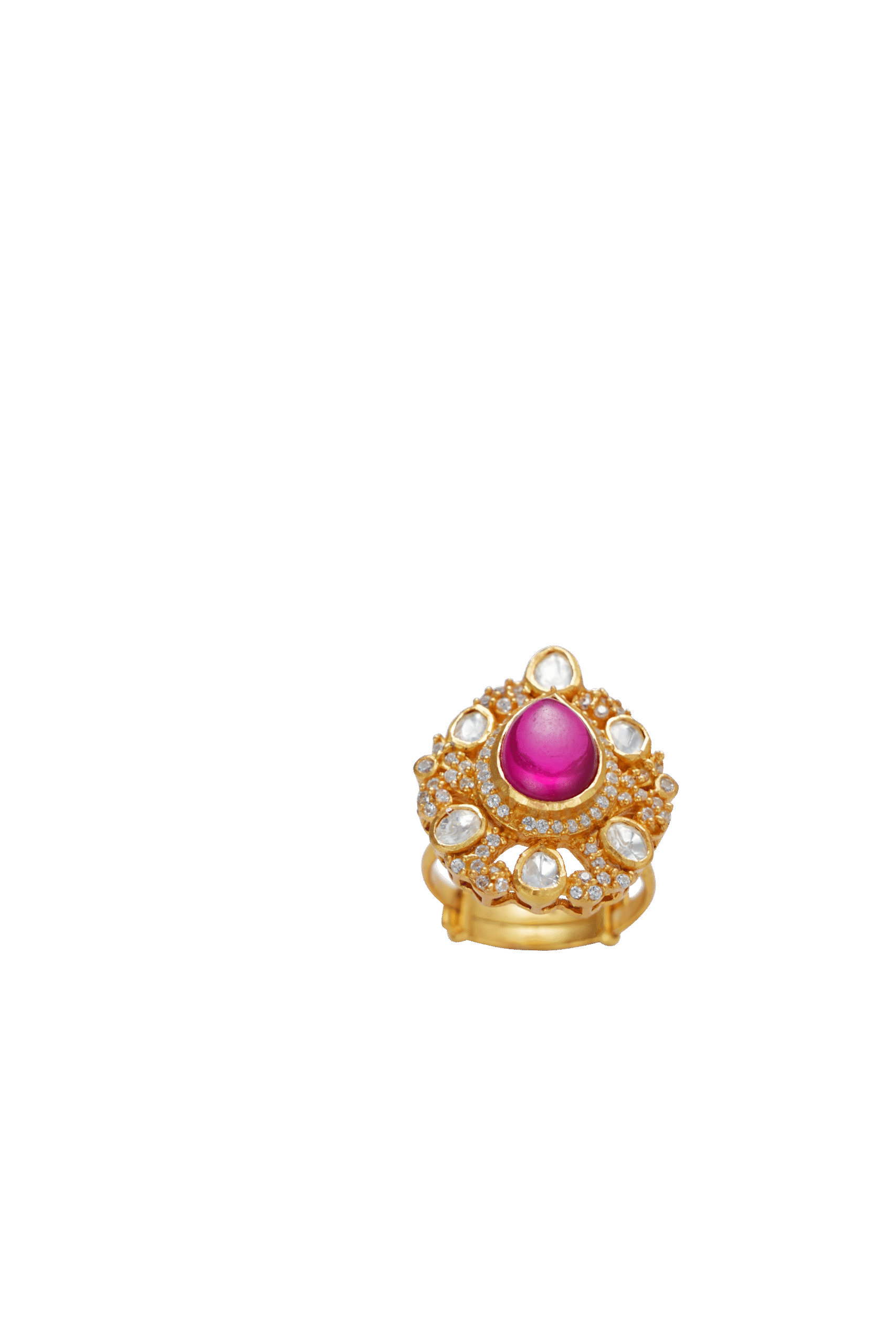 Pink Stone Petal Kundan Gold-Plated Ring