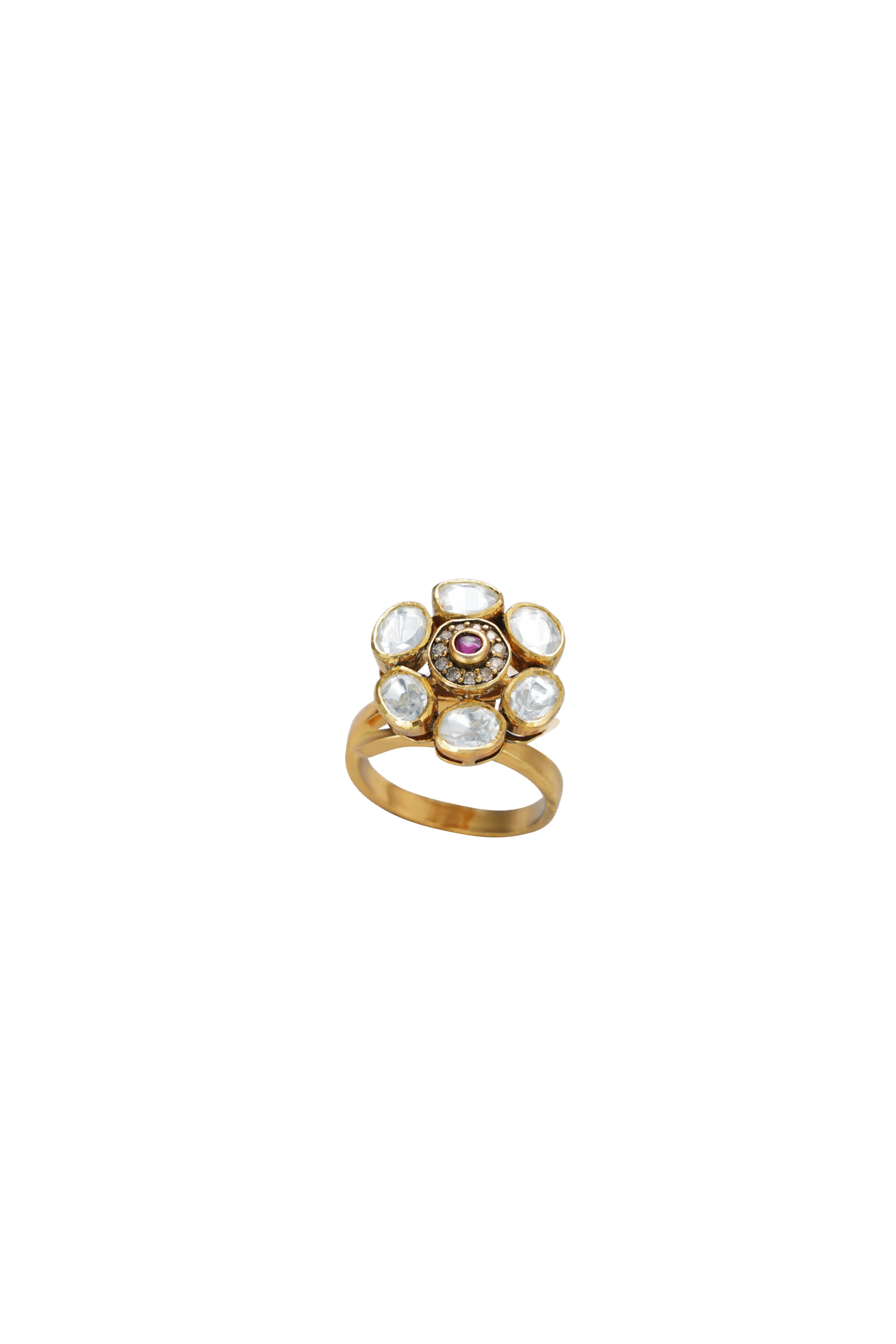 Ruby Heart Mozonite Blossom Ring