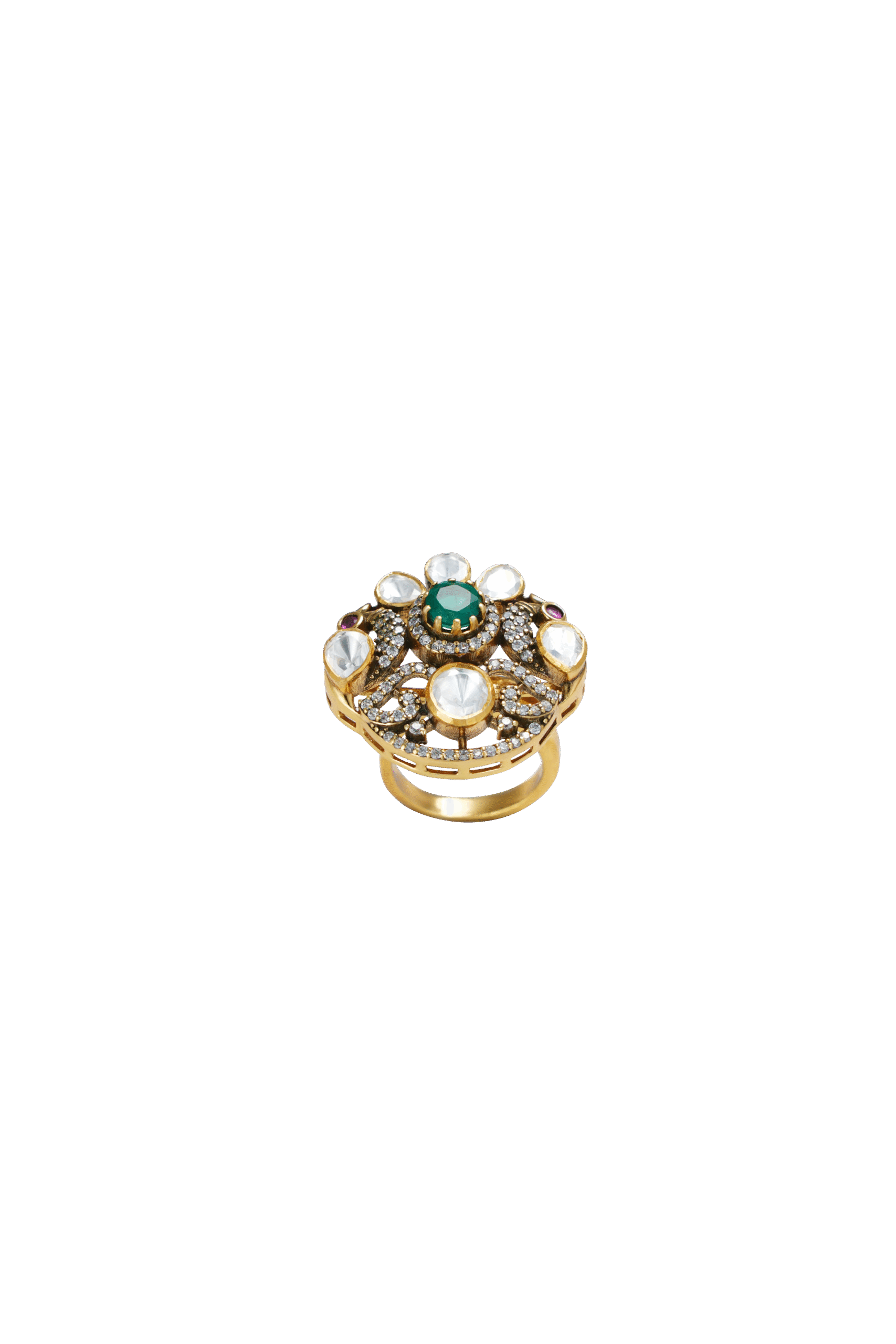 Radiant Mozonite Green Quartz Focus Ring