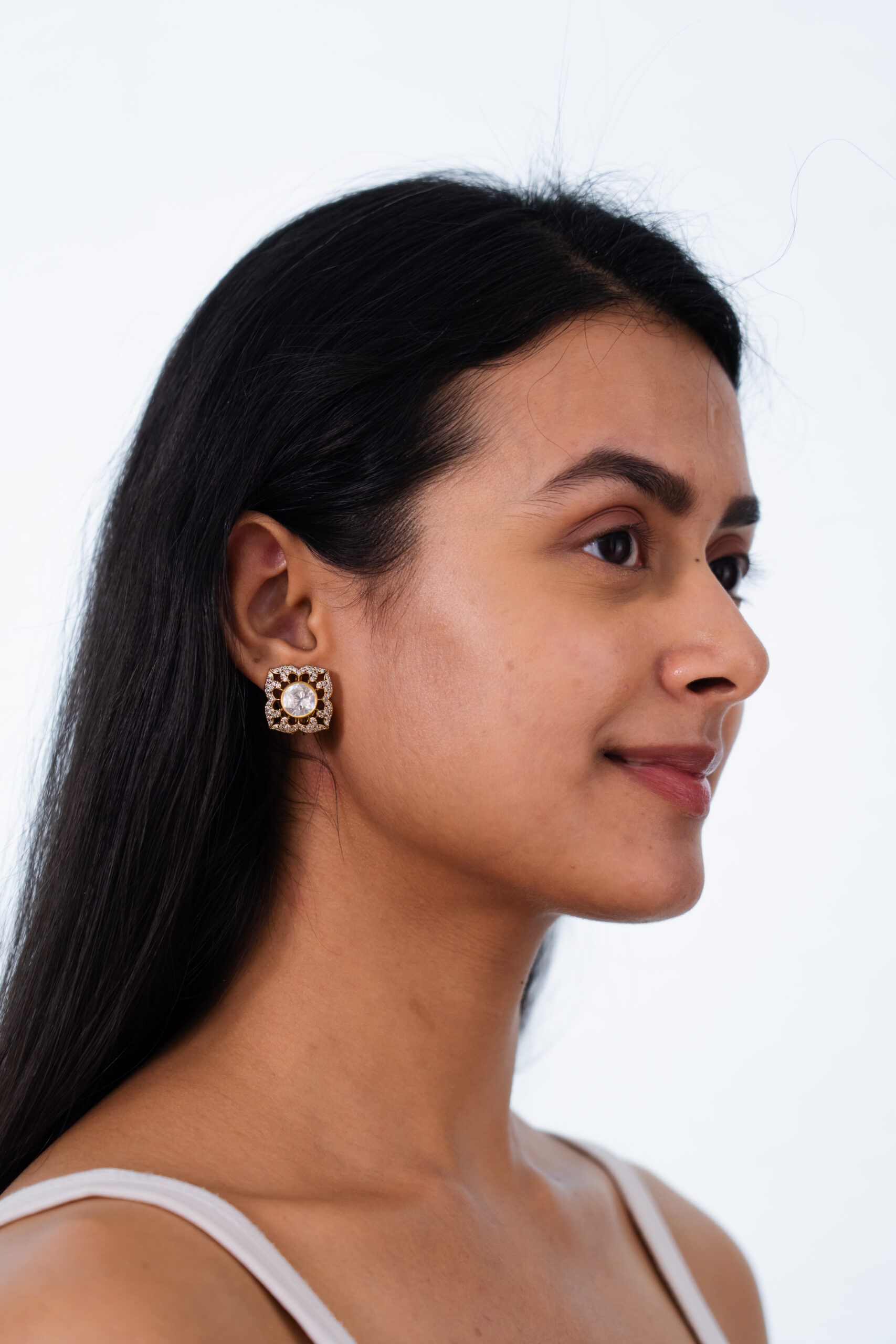 Filigree Mozonite Crystal Stud Earrings - Image 2