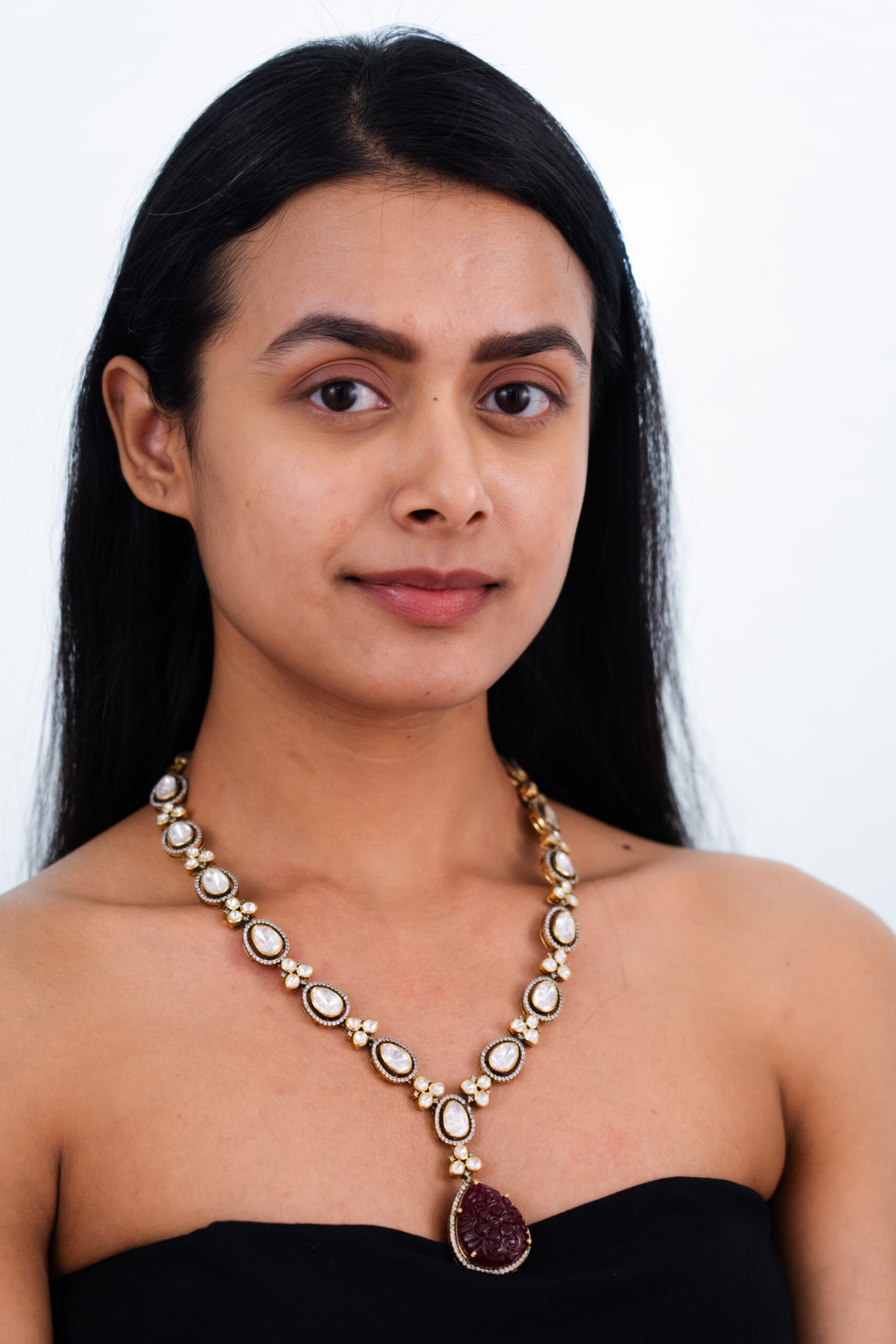 Ruby & Mozonite Contrast Link Necklace - Image 2