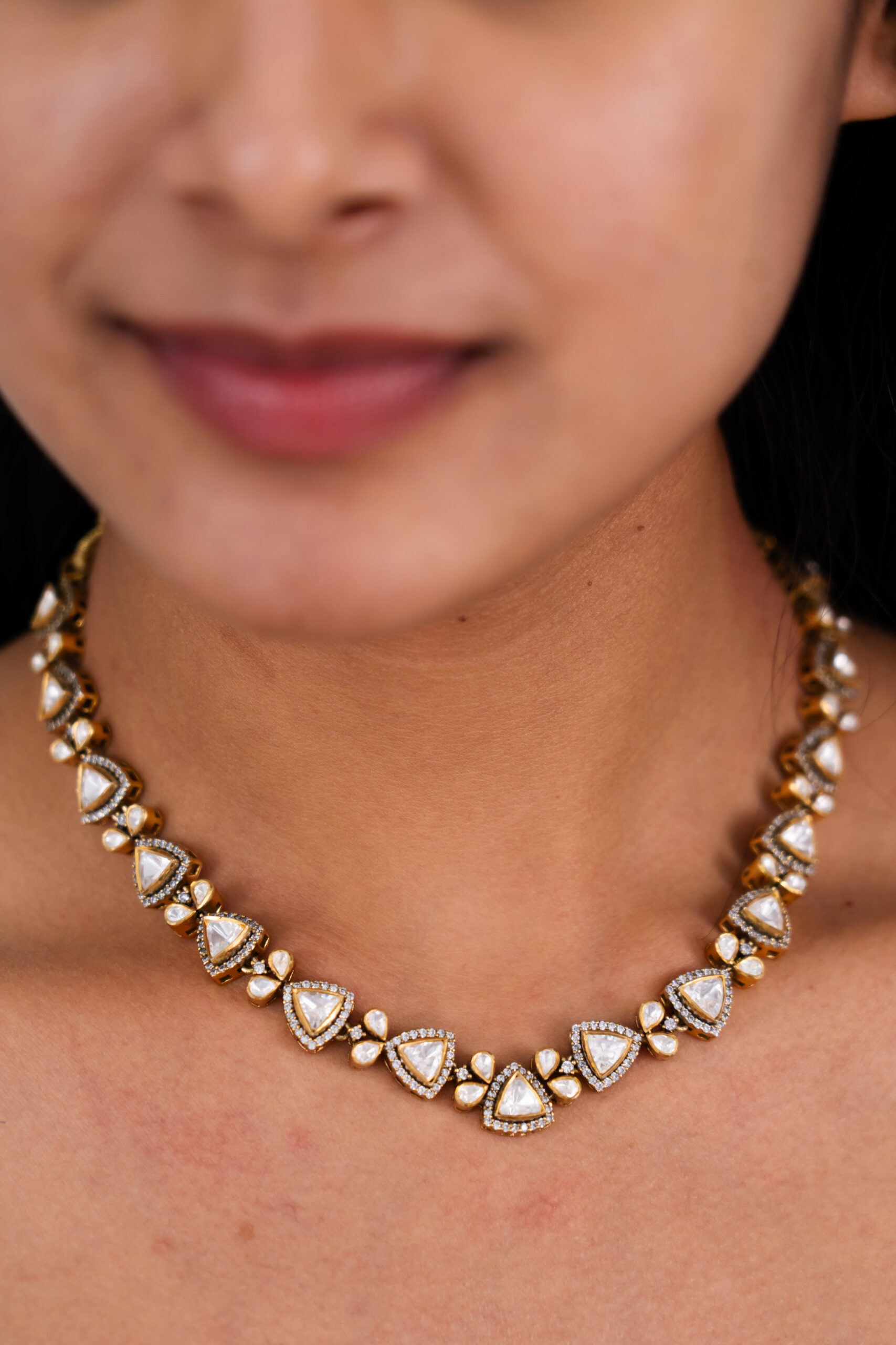 Triangular Mozonite & Pearl Strand Necklace - Image 2