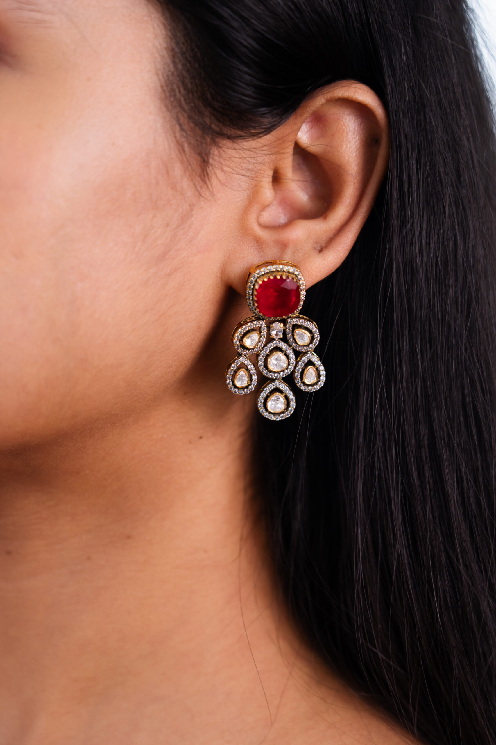 Regal Ruby & Polki Statement Earrings - Image 2