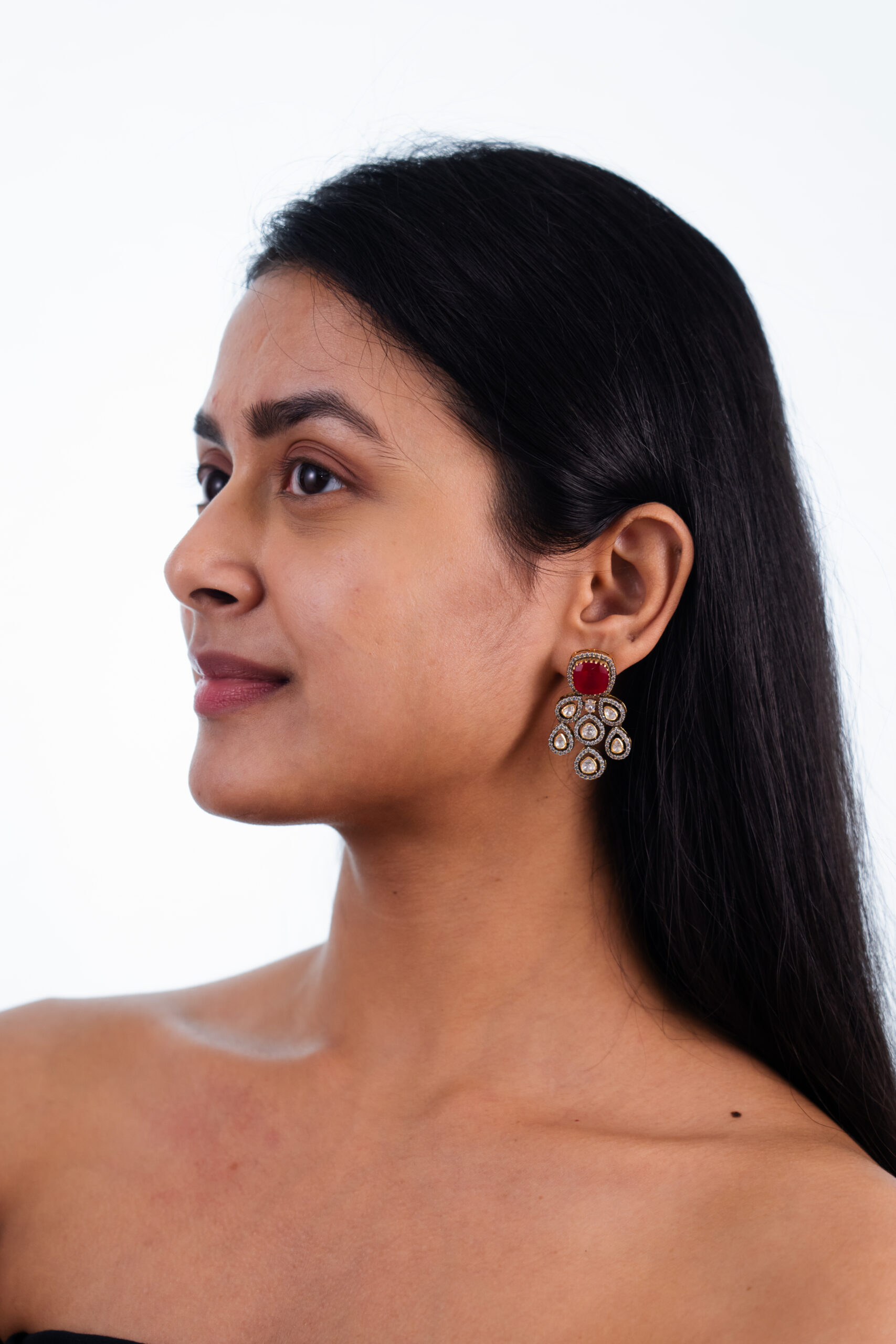 Regal Ruby & Polki Statement Earrings - Image 3