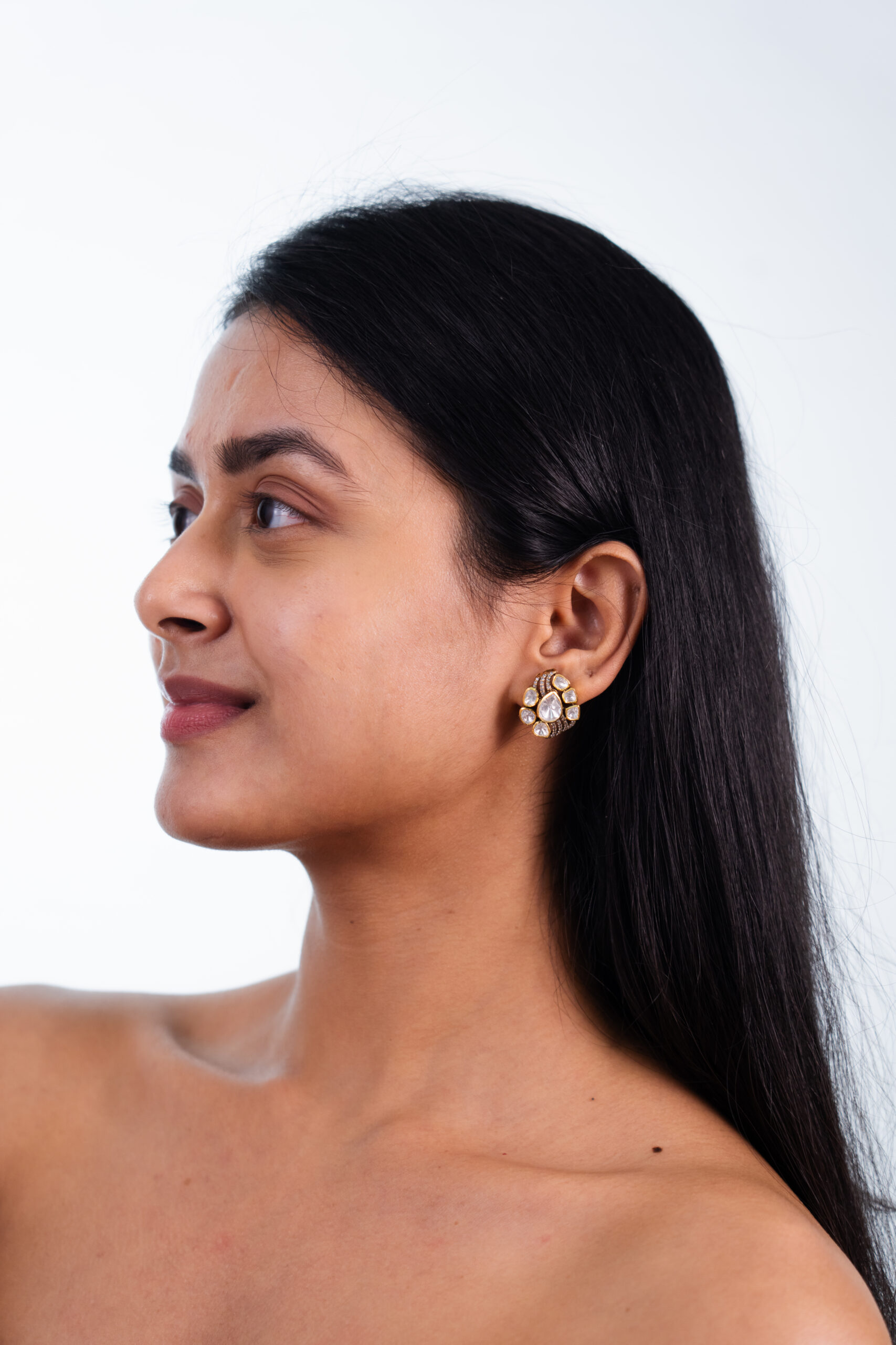 Ornate Polki Diamond Bloom Earrings - Image 2