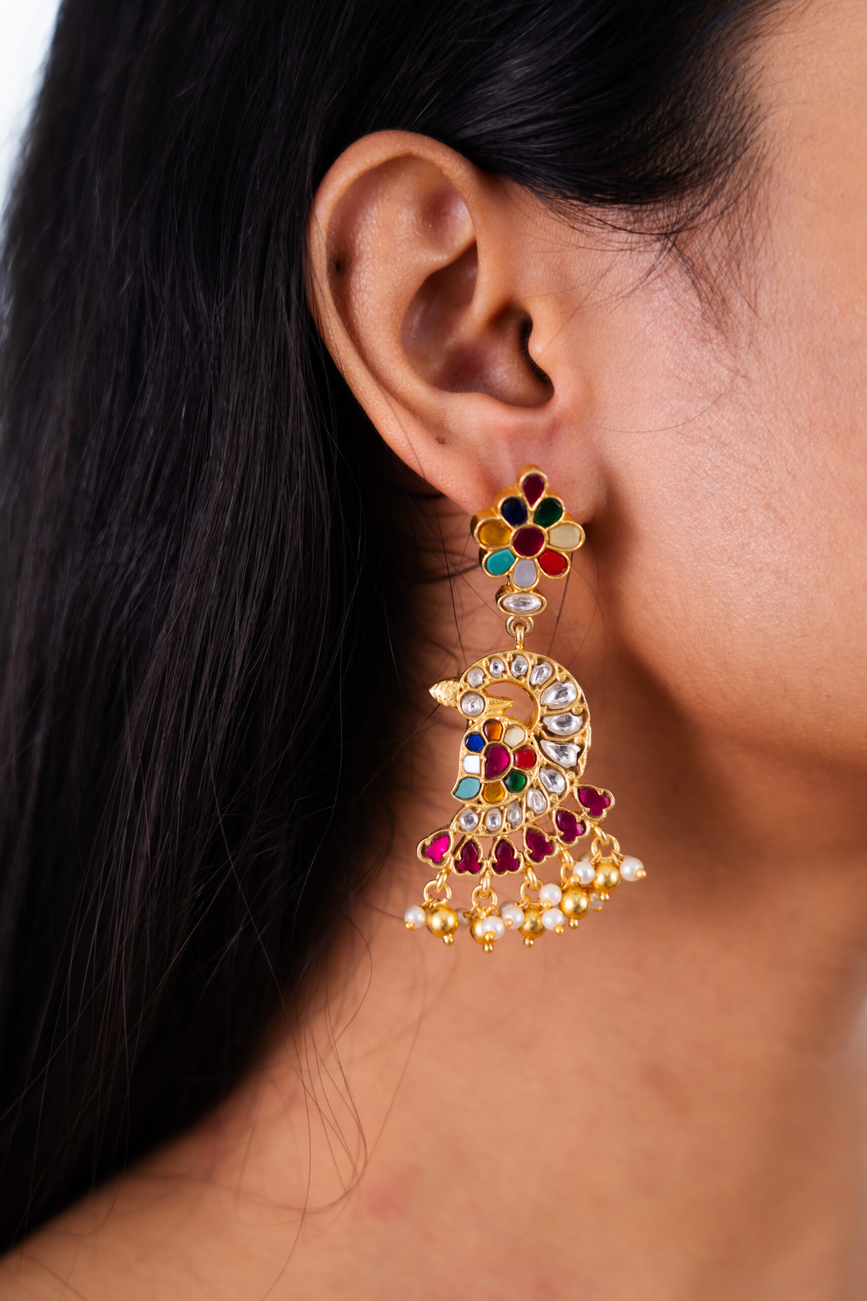 Mayura Gemstone Chand Earrings - Image 2