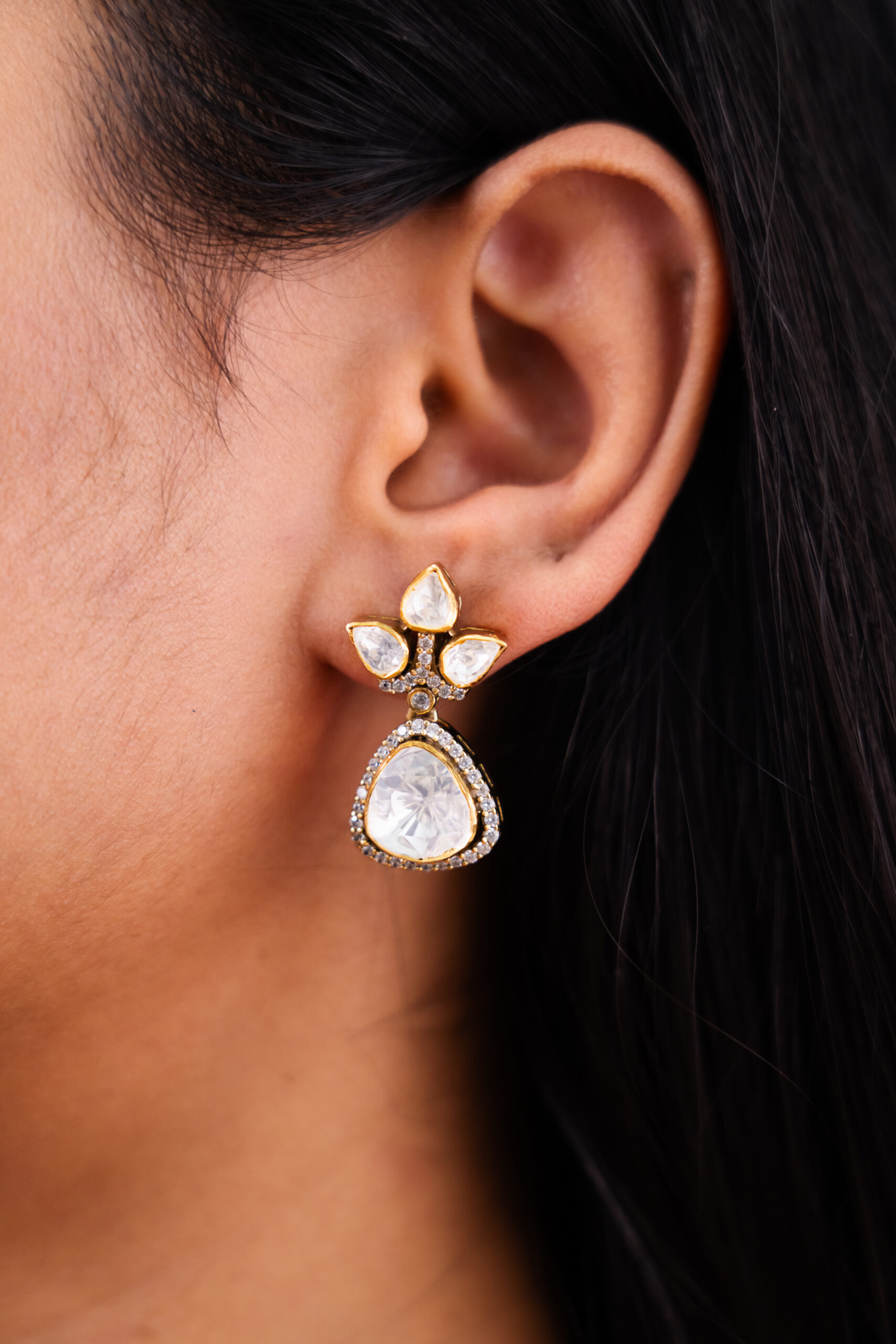 Polki Diamond Drop Earrings - Image 3