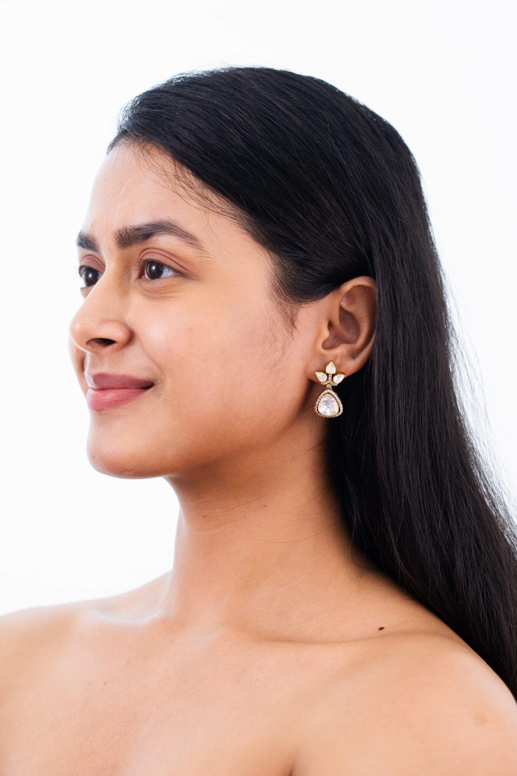 Polki Diamond Drop Earrings - Image 2