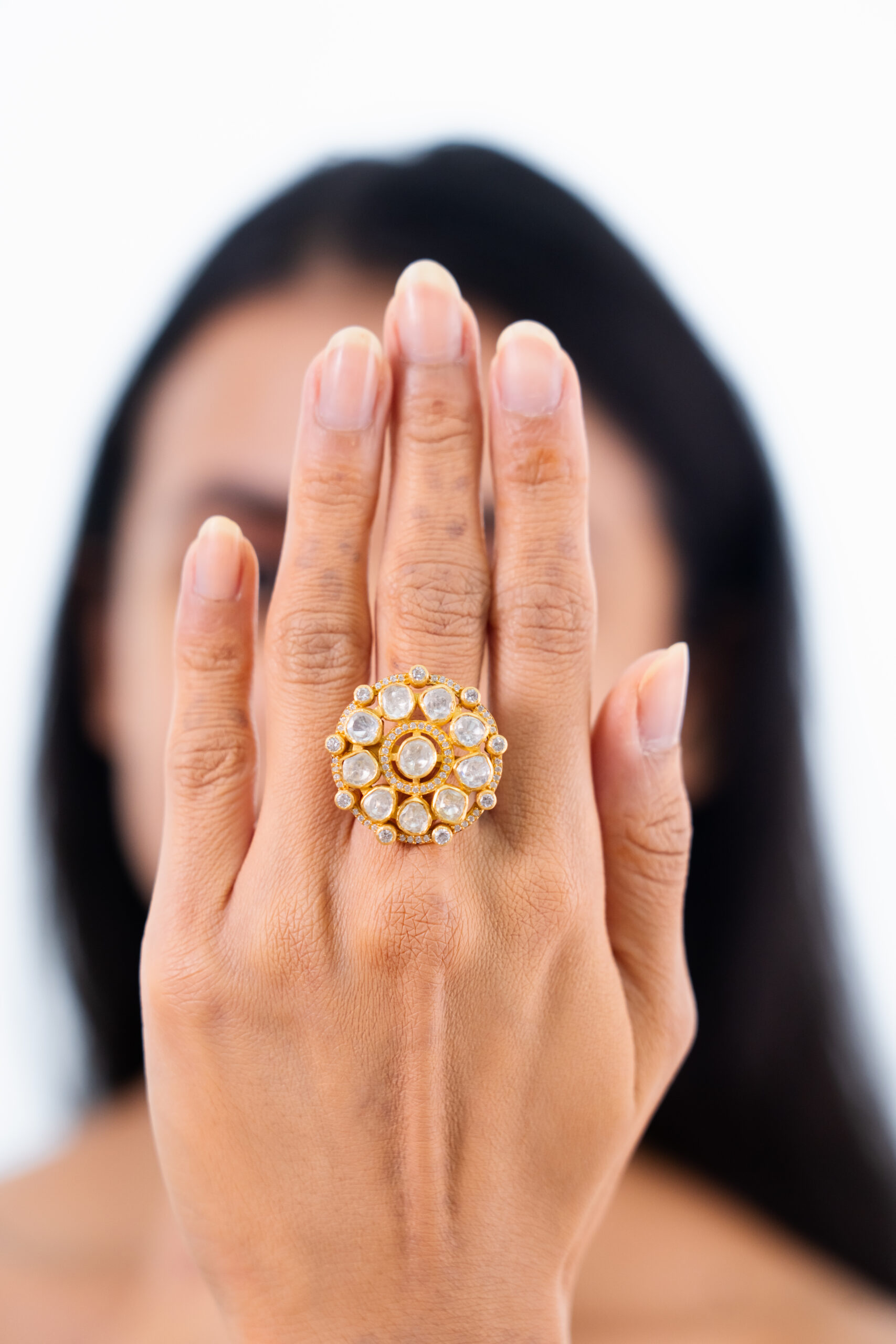 Gold-Plated Polki Bloom Adjustable Ring - Image 3