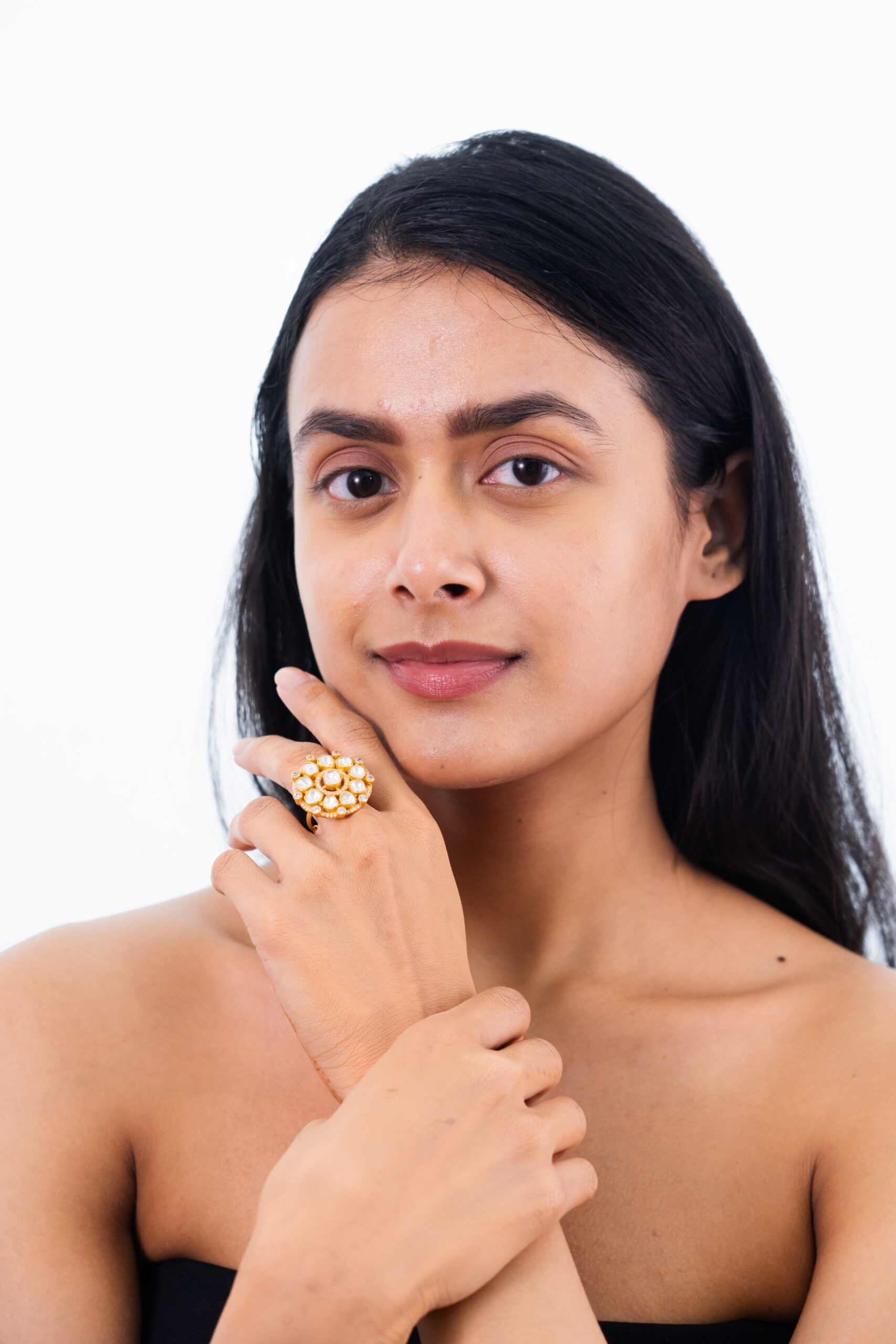 Gold-Plated Polki Bloom Adjustable Ring - Image 2