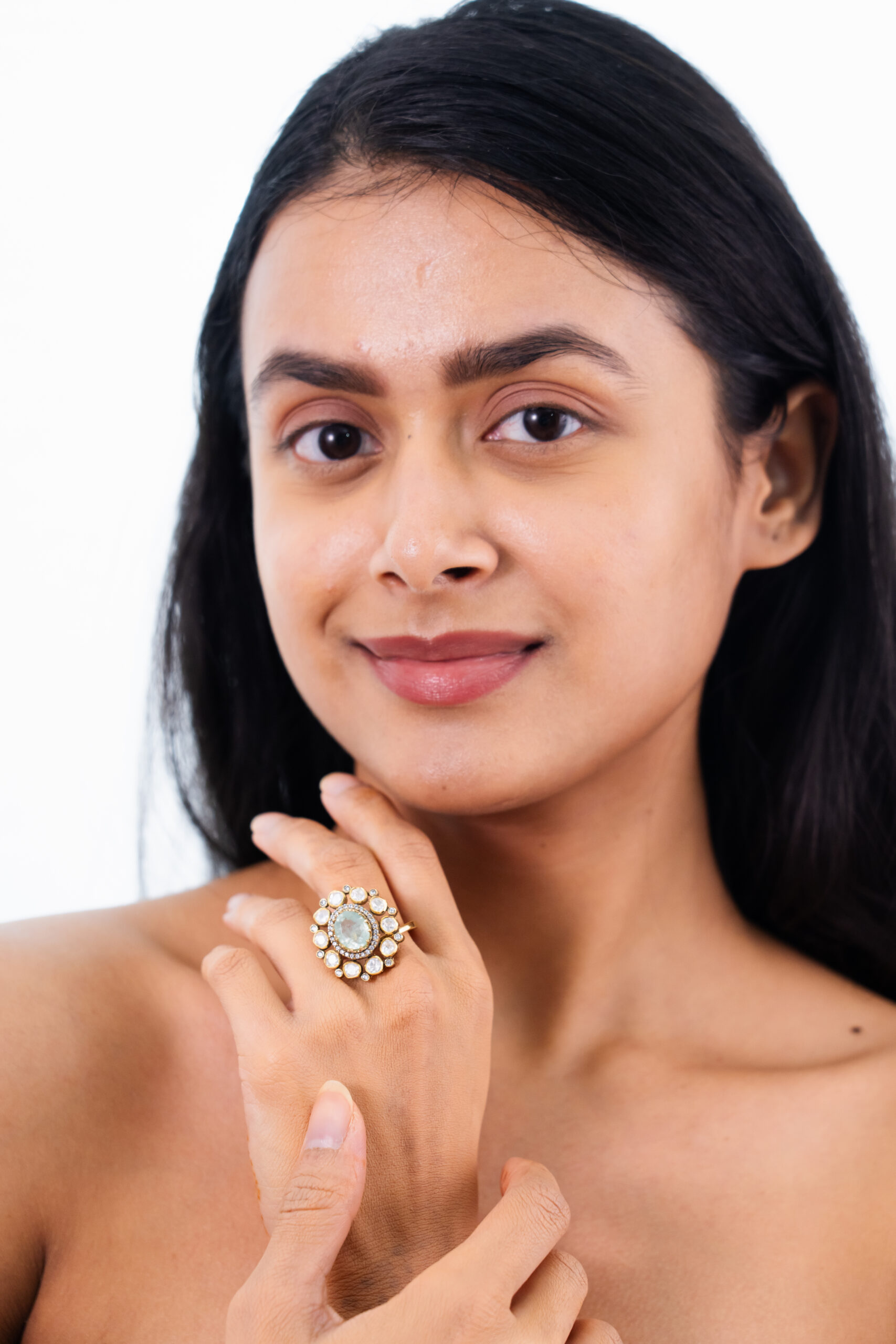 Emerald Halo Mozonite Cocktail Ring - Image 3