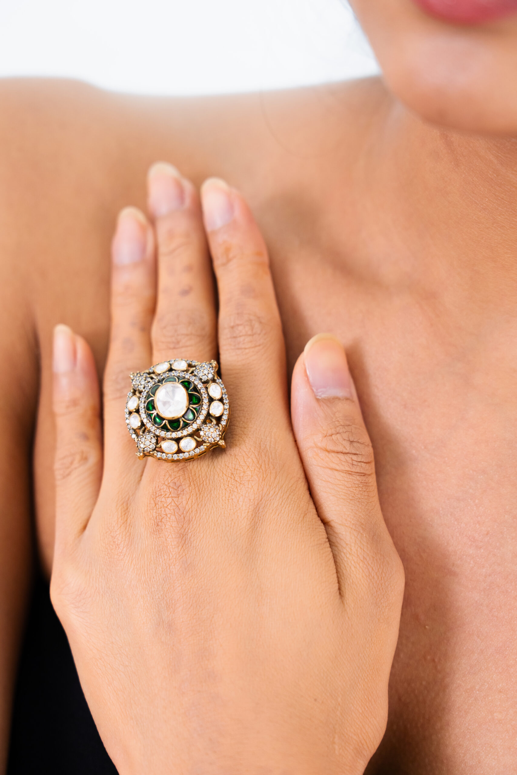 Royal Mozonite & Enamel Statement Ring - Image 3