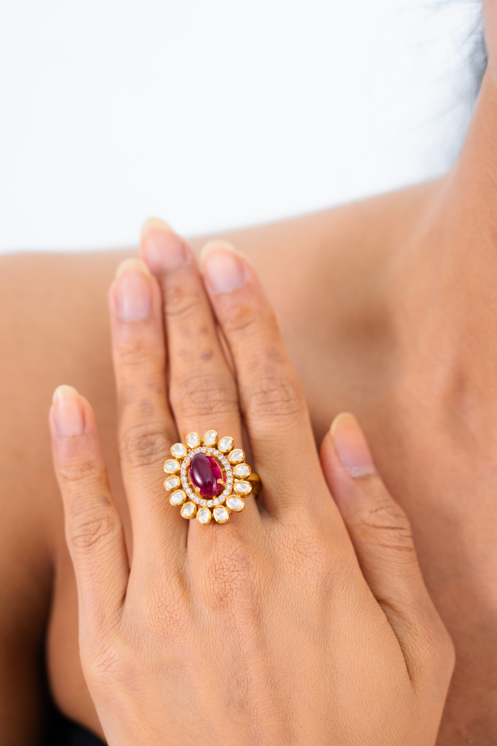 Rose Petal Pink Stone Gold-Plated Ring - Image 2