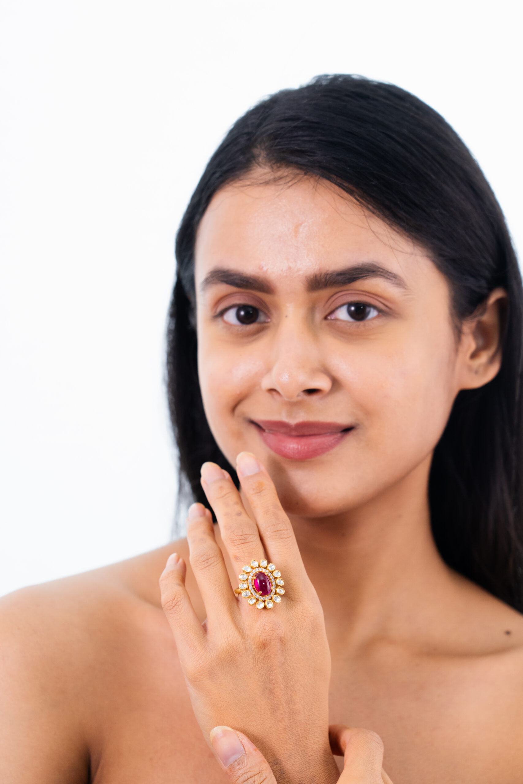 Rose Petal Pink Stone Gold-Plated Ring - Image 3