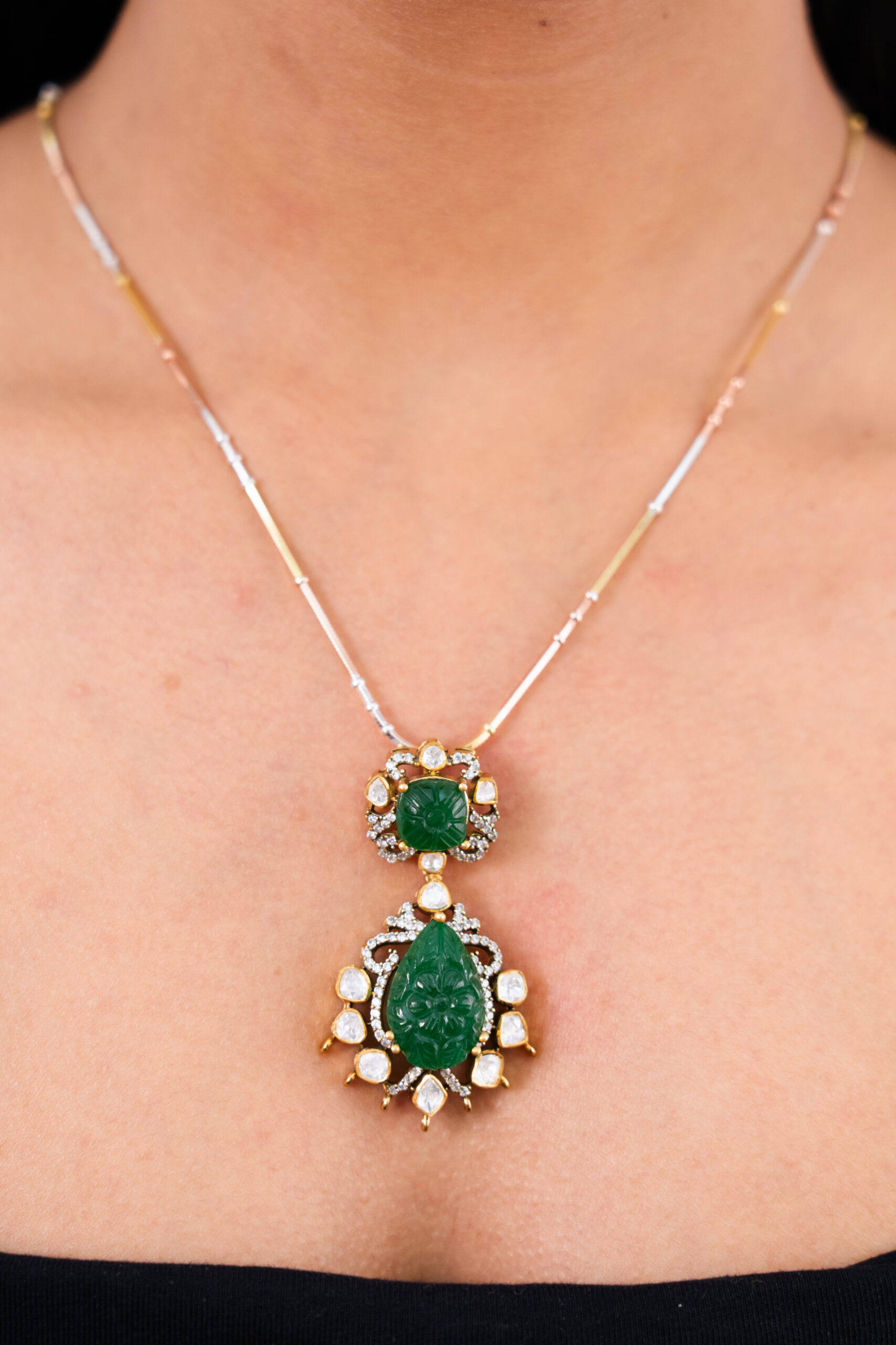 Carved Emerald & Mozonite Heritage Pendant - Image 3