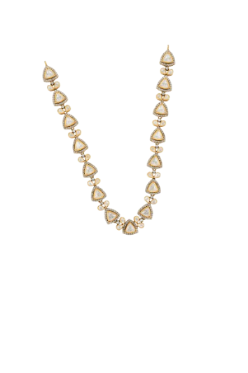 Triangular Mozonite & Pearl Strand Necklace